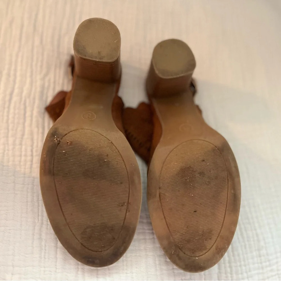 Universal Thread Brown Cognac Suede Open Toe Cutout High Heel Mule Ankle Boot 8 - Picture 5 of 11